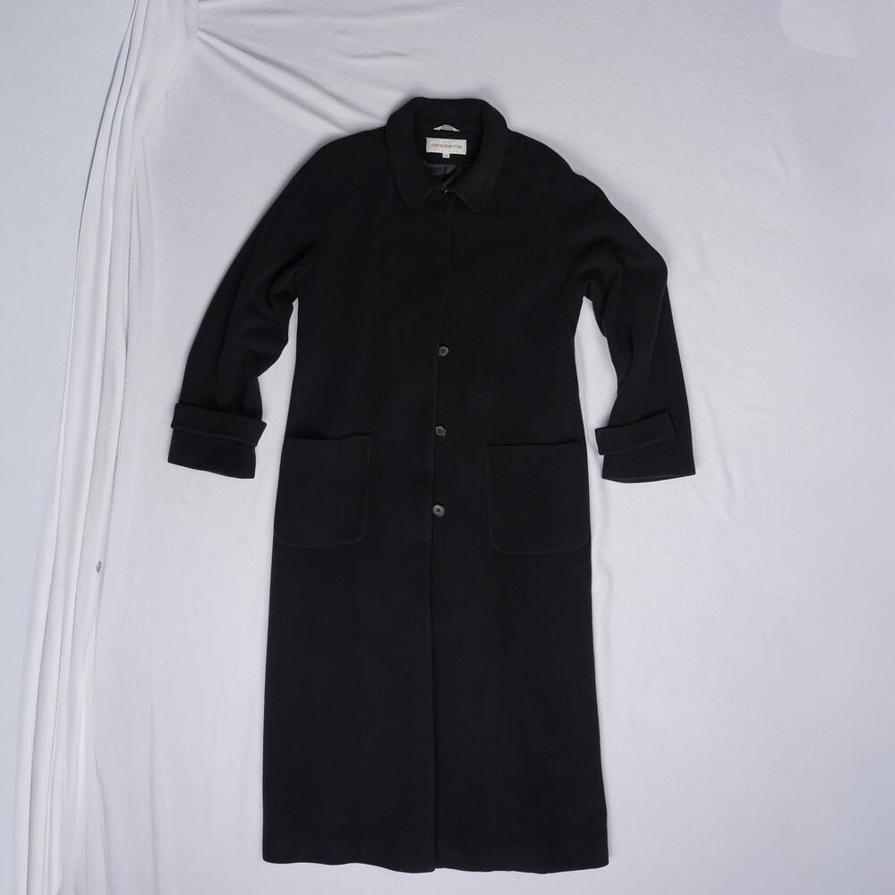 Jones New York Womens 12 Black Long Coat Full Length Raglan Vintage Made Ukraine